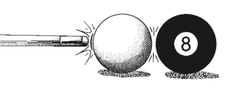 Hand-drawn sketch of a cue ball breaking the eight ball